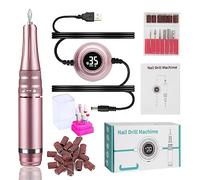 Machine de manucure 35000 tr/min, perceuse à ongles électrique, ensemble de coupe de manucure électrique for tour à ongles portable, équipement de salon de polissage de gel for ongles(Pink Set)
