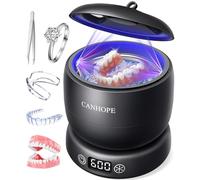 Machine de nettoyage à ultrasons 42 kHz pour dentiers, aligneurs, protège-dents, bijoux - IPX7 étanche et durable, base et couvercle supérieur, 3 réglages de minuterie (noir mat)