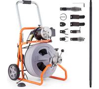 Machine de nettoyage de tuyaux VEVOR 75 pieds x 1/2 pouce, spirale de nettoyage de tuyaux automatique sur roues, machine de nettoyage de tuyaux portable avec 8 coupeurs et pédale de commande activée p