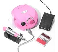 Machine de perçage électrique à ongles professionnelle 35000 RPM avec pédale de pied, Kit de broyeur à ongles de fichier E de bureau, Vitesse réglable inverse vers l'avant,Pink