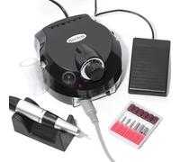 Machine de perçage électrique à ongles professionnelle 35000 RPM avec pédale de pied, Kit de broyeur à ongles de fichier E de bureau, Vitesse réglable inverse vers l'avant,Black