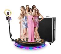 Machine de Photomaton 360° Tout-en-Un pour Fêtes, Cabine de Caméra à Rotation Lente Automatique Télécommandée avec Éclairage Annulaire, Logo Personnalisé Gratuit, Valise de Transport Incluse