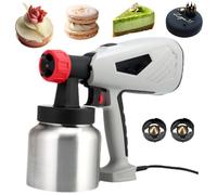 Machine de Sablage de Gâteaux de 800 ML, Pistolet Pulvérisateur de Chocolat de 800 W avec 2 Buses, 3 Modes de Pulvérisation, Contrôle de Vitesse Variable, Démontage À Une Touche, Pulvérisateur