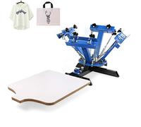 Machine de Sérigraphie 4 Couleurs 1 Station Presse à Sérigraphie Plateau 54 x 45 cm Machine d'Impression à Écran Rotative à 360° pour Impression à Plat T-shirt Vêtements Bois Plastique Papier