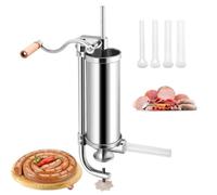 Machine d'ensachage de saucisse commerciale de 3 litres, ensacheuse manuelle verticale pour viande avec 4 tubes de remplissage, base d'aspiration et manivelle manuelle, machine à saucisses en acier