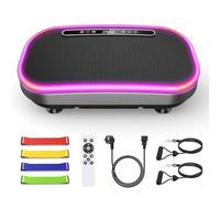 Machine d'exercice à plaque vibrante, machine de drainage lymphatique pour perte de poids, 9 programmes - 120 niveaux d'intensité, haut-parleur Bluetooth, éclairage LED, 4 bandes de résistance, plaque