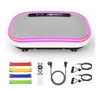 Machine d'exercice à plaque vibrante, machine de drainage lymphatique pour perte de poids, 9 programmes - 120 niveaux d'intensité, haut-parleur Bluetooth, éclairage LED, 4 bandes de résistance, plaque