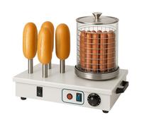 Machine Électrique à Hot-Dogs 4 Broches - 800W - Cylindre Verre Amovible, Thermostat Réglable - Chauffe-Pain et Saucisses - Inox Pro pour Snacks, Food Trucks