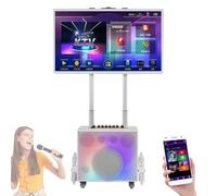 Machine Karaoké Avec Tablette Tactile 32",SystèMe De Sonorisation Portable Bluetooth,Commande Vocale IA,2 Microphones Sans Fil, Enceinte Led Couleur Pliable Pour Extérieur,Camping Et Fêtes,White