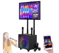 Machine Karaoké Avec Tablette Tactile 32",SystèMe De Sonorisation Portable Bluetooth,Commande Vocale IA,2 Microphones Sans Fil, Enceinte Led Couleur Pliable Pour Extérieur,Camping Et Fêtes,Black