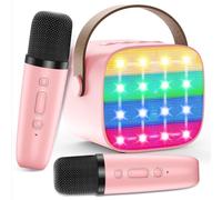 Machine Karaoké pour Enfants avec 2 Micros Sans Fil - Haut-parleur Portable Bluetooth, Changement de Voix, Lumières LED, Jouet Musical pour Filles et Garçons, Cadeau Parfait pour Anniversaires et Noël