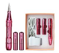 Machine Maquillage Semi permanente Multifonction Machine à tatouer Dermographe Maquillage Permanent et 2 pièces de rechange Batteries 20 pièces Aiguilles 1R (Rose)