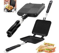Machine Pain Double Face Antiadhésive avec Poignées Résistantes Chaleur, Presse Sandwich pour Cuisinière Gaz, Grille-Pain Multifonction, Poêle Griller Toast Portable pour Maison, Extérieur, Camping