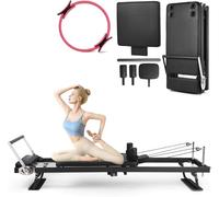 Machine Pilates Reformer Pliable, Ensemble d'équipement de lit Pilates réglable 2 en 1 avec boîte Pliante, Planche de Saut et Anneau, équipement Pilates Professionnel Compact pour Le Fitness à do