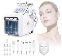 Machine Professionnelle Hydrofaciale 7 en 1, Soins de la Peau Microdermabrasion Exfoliante, Blanc, ABS, avec 6 Poignées, Masque Facial, Cordon d'Alimentation et Manuel