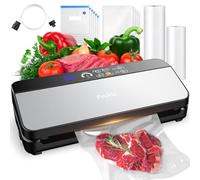 Machine Sous Vide Alimentaire, 80KPA Sous Videuse Alimentaire 8-en-1 Pour le Mode Sec/Moist Avec Tuyau D'aspiration D'air, Coupeur Intégré et Rangement du Sac, 2 Rouleau de Sacs, 11 Sacs
