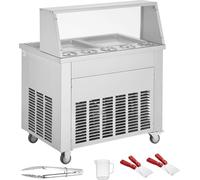 Machine SucceBuy pour rouleaux de glace frits - 2 poêles carrées de 35,5 cm de diamètre, compresseur, qualité commerciale, acier inoxydable