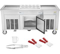 Machine SucceBuy pour rouleaux de glace frits, acier inoxydable, avec 2 casseroles carrées (17,7 x 17,7 pouces), compresseur et 4 racloirs, pour de délicieux yaourts, crèmes glacées