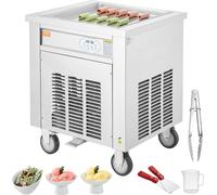 Machine VEVOR pour rouleaux de glace frits, 50 x 50 cm Grande poêle carrée pour frire la glace, Machine à glace commerciale en acier inoxydable avec compresseur et 2 racloirs