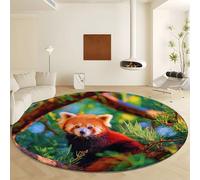 Machine Washable Round Area Rug Diameter 180 cm, Photography Style Animal Red Panda Low Pile Non Slip Carpet - Green Soft Indoor Rug for Living Room Bedroom Kitchen Nursery Office Entryway