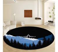 Machine Washable Round Area Rug Diameter 90 cm, Military Theme Air Combat Fighter Low Pile Non Slip Carpet - Black Soft Indoor Rug for Living Room Bedroom Kitchen Nursery Office Entryway