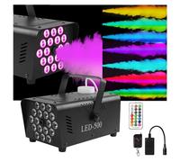 Machines a Fumee avec 18 LED Lumières Colorées, 500W Machine à Fumée Pulvérisation Automatique DJ Mini Télécommande Sans Fil pour Fête, Halloween, Noël, Mariage, Anniversaire