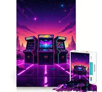 Machines d'arcade rétro dans Un Paysage néon Puzzle de 1000 pièces pour Adolescents Jeu Intelligent Jeu de Groupe Décoration Murale (50x75cm)