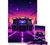 Machines d'arcade rétro dans Un Paysage néon Puzzle de 1000 pièces pour Adolescents Jeu Intelligent Jeu de Groupe Décoration Murale (50x75cm)