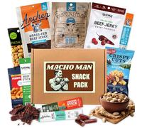 Macho Man Snack Pack Jerky Coffret cadeau - Assortiment de collations au bœuf séché et à la viande riche en protéines, cadeau de collation pour homme, papa, mari, petit ami ou grand-père - Panier