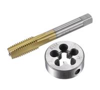 MACHSWON Ensemble de tarauds et filières métriques M14 x 2, HSS (acier à haute vitesse) plaqué titane, filetage droit, taraud à filetage rond, en alliage d'acier