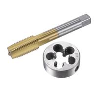 MACHSWON Ensemble de tarauds et filières métriques M16 x 2, HSS (acier à haute vitesse) plaqué titane pour machine à filetage droit, filetage rond, alliage d'acier