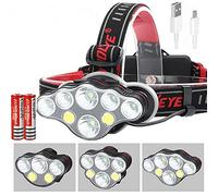 MACHSWON Lampe frontale à LED, lampe frontale 350000LM rechargeable étanche avec 8 LED pour la course la pêche le camping la randonnée le cyclisme, 8 modes d'éclairage [2 * 18650 piles incluses]