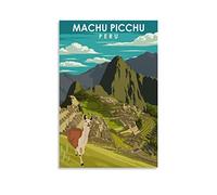Machu Picchu Pérou - Poster de voyage vintage - 20 x 30 cm - Impression sur toile pour salon, chambre, dortoir, maison, bureau - Décoration murale
