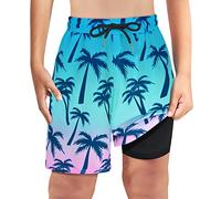 MaciRept Maillot de bain pour garçons, adolescents, garçons avec doublure de compression, maillot de bain pour enfants de 7 à 16 ans, Cocotier, 14-16 ans