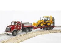 BRUDER - Camion MACK Granite avec remorque surbaissée et chargeuse-pelleteuse JCB 4CX G