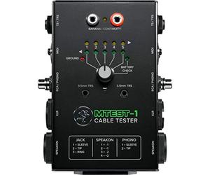 Mackie MTest-1 - Testeur de câbles avec sélecteur de broche à 6 positions et 7 types de connecteurs : jacks 6,35 mm TRS et TS, mini-jacks 3,5 mm TRS et TS, XLR, RCA/Phono, Speakon, MIDI et banane