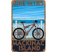 Mackinac Island, Michigan, Mountain Bikecene Bar Club Famille Salle de bain Toilettes Café Cadeaux drôles Décoration vintage Art mural Affiche en métal 20,3 x 30,5 cm