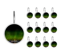 Mackinac Lot de 12 crochets de rideau de douche en acier inoxydable antirouille pour tringle de douche Motif pont vert