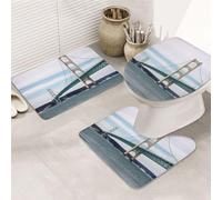 Mackinac Lot de 3 tapis de salle de bain antidérapants avec contour en forme de U - En microfibre absorbante et lavable - Motif pont suspendu