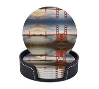 Mackinac Lot de 6 dessous de verre en cuir avec support en forme de pont suspendu résistant à la chaleur pour la protection de table ou décoration de bureau