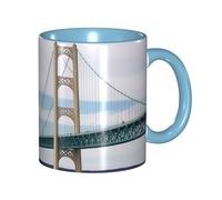 Mackinac Tasse à café en porcelaine de 325 ml avec poignée, pont suspendu pour bureau et maison, tasse à café latte pour thé et lait, tasses à thé en céramique colorées à l'intérieur pour hommes et