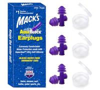 Mack's AquaBlock Lot de 3 paires de bouchons d'oreilles en silicone confortables, imperméables et réutilisables pour la natation, la plongée avec tuba, la douche, le surf et le bain Violet