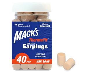 Mack's ThermaFit Lot de 40 paires de bouchons d'oreille confortables en mousse souple pour dormir, ronfler, travailler, voyager et événements bruyants, fabriqués aux États-Unis
