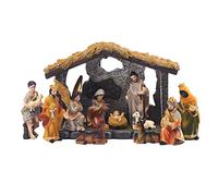 MACLARONX Ensemble de crèche de Noël 12 pièces avec Jésus Stable Naissance 3 sages-bergers Figurines réarrangeables Décoration de Table d'intérieur Maison Résine Peinte à la Main à Collectionner
