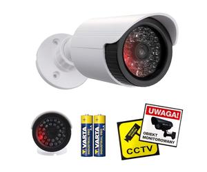 Maclean Caméra de surveillance factice IR1800 avec LED clignotante | factice réaliste pour l'intérieur et l'extérieur | IP44 | Montage réglable | Avec autocollants d'avertissement (1, blanc)