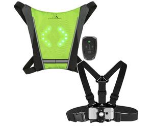 Maclean Gilet de Sécurité LED avec Clignotant Télécommande sans Fil Harnais de Poitrine Rechargeable pour Smartphone Caméra d'action Réglable Étanche IPX2 Vélo Randonnée Course à Pied