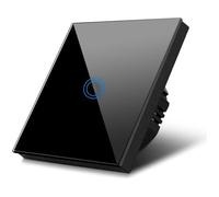 Maclean Interrupteur d'eclairage mural tactile simple en verre noir avec bouton rond