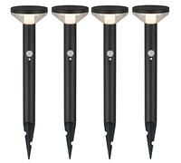Maclean Lot de 4 lampes solaires à LED noires | 3 Modes Détecteur de Mouvement IP44 220 Lumens 4000K Batterie Li-Ion Éclairage de Jardin avec Piquet de Sol