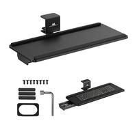 Maclean MC-108 B Support de Clavier sous Bureau | Inclinaison et pivotement réglables + Repose-Poignets & tiroir | Montage à Clip sans perçage | Podium Noir Ergonomique Compact