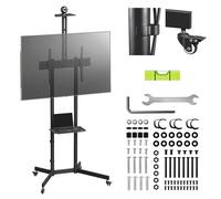 Maclean MC-113 Support TV sur roulettes 37 à 70 ″ | Chariot Mobile avec 2 étagères réglables en Hauteur - Support de caméra VESA 600 × 400 - Gestion des câbles - Charge maximale 45 kg - Acier Noir